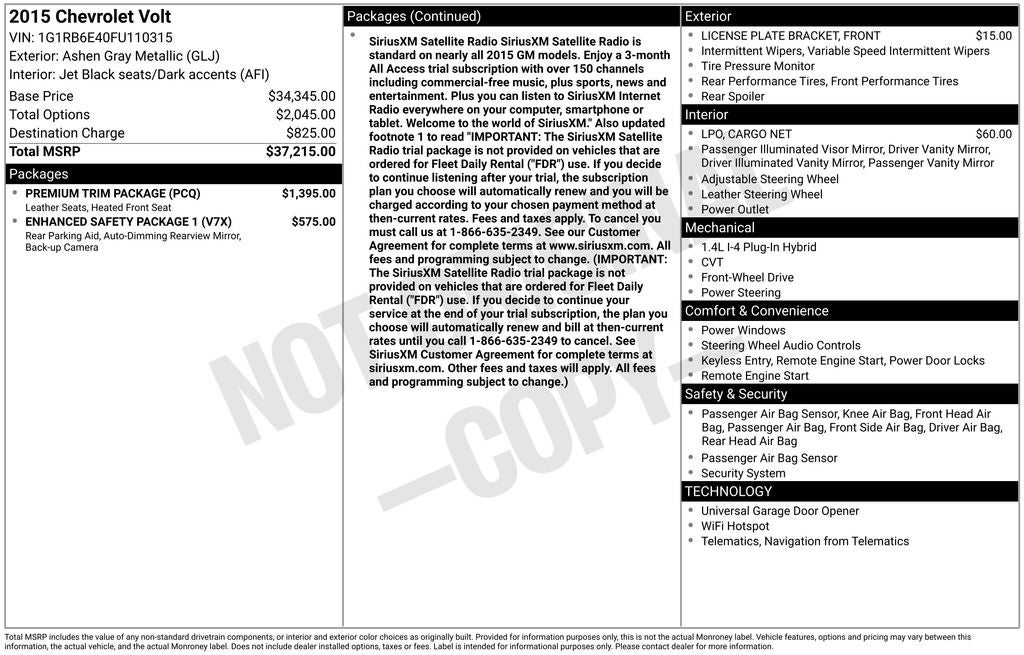 Used 2015 Chevrolet Volt Base with VIN 1G1RB6E40FU110315 for sale in Muncie, IN
