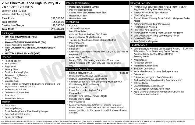 2026 Chevrolet Tahoe High Country
